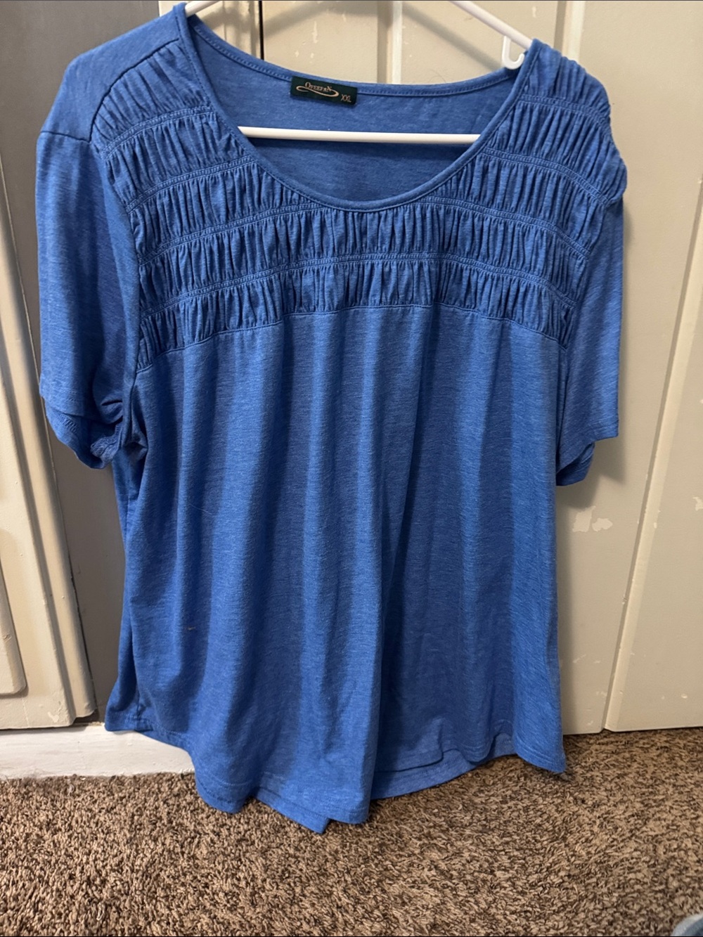 Blue Smocked Yoke Women's Top